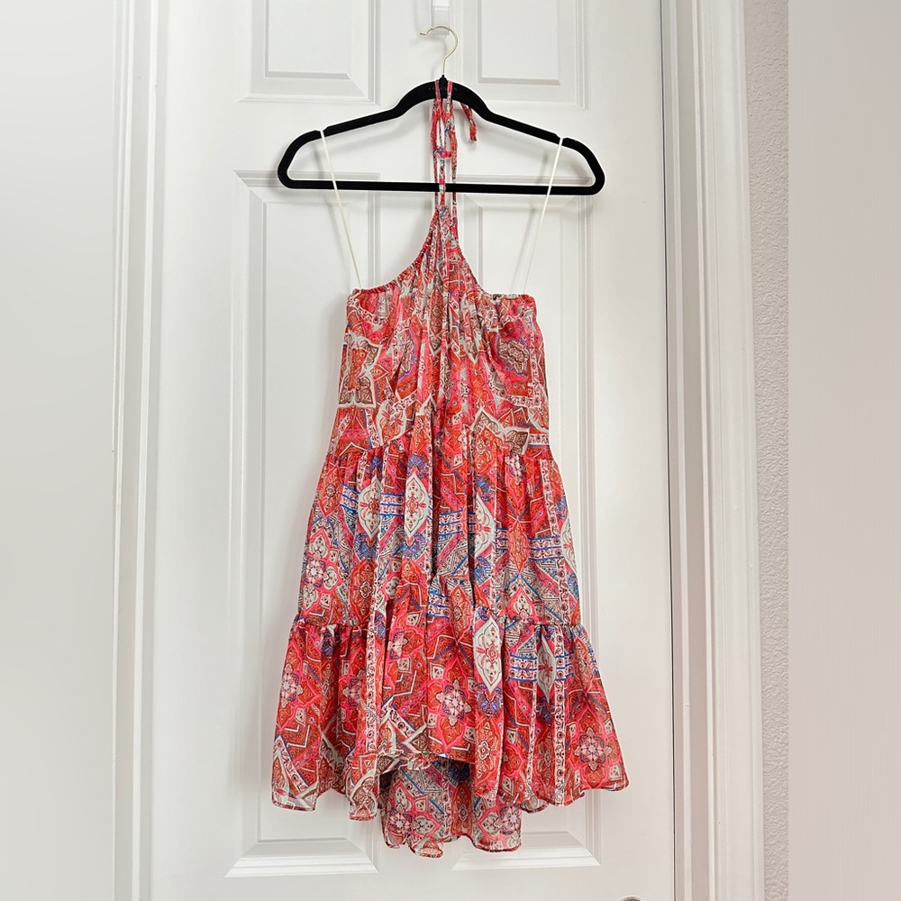 Misa Los Angeles Halter Mini dress in Red/pink paisley print, size small